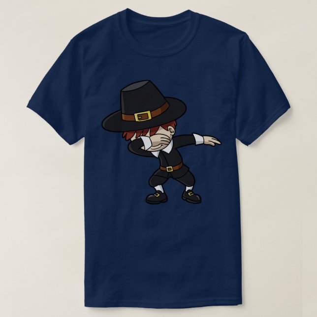 Camiseta Ação de Graças Dabbing Pilgrim Dab Dance Boys Kids (Frente do Design)