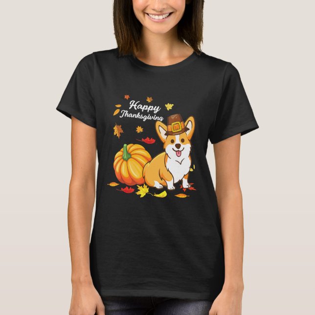 Camiseta Ação De Graças De Corgi Para O Cão 550 (Frente)
