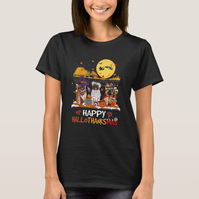 Camiseta Ação de Graças de Pug Hallothanksmas (Frente)