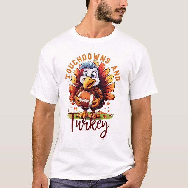 Camiseta Ação de Graças de Touchdown e Turquia (Frente)