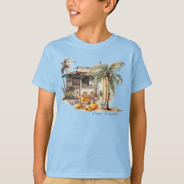 Camiseta Ação de Graças de Watercolor Beach (Frente)