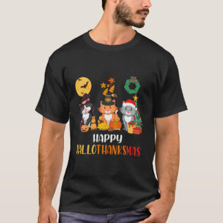 Camiseta Ação de Graças do Cat Halloween Happy Hallothanksm
