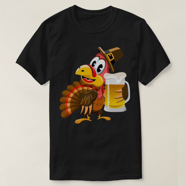 Camiseta Ação de Graças Engraçado Beer Turkey (Frente do Design)