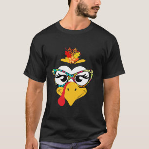 Camiseta Ação de Graças Engraçado Turquia Enfrenta Sol Flor