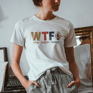 Camiseta Ação de Graças Família Peru Vinho WTF Engraçado