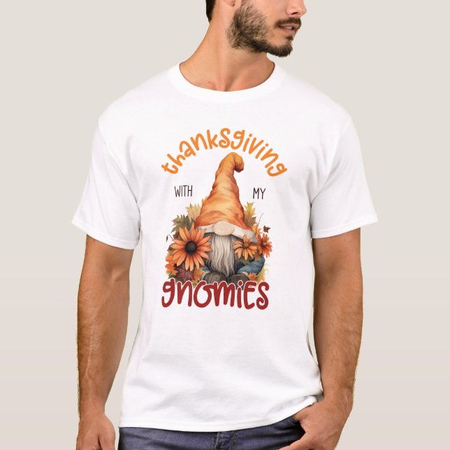 Camiseta Ação de Graças Floral com os meus Gnomos (Frente)