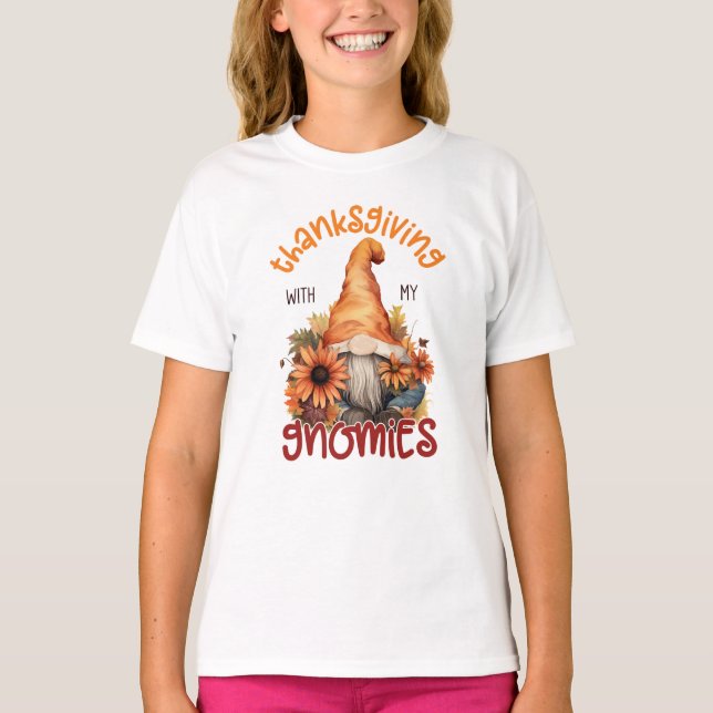 Camiseta Ação de Graças Floral com os meus Gnomos (Frente)