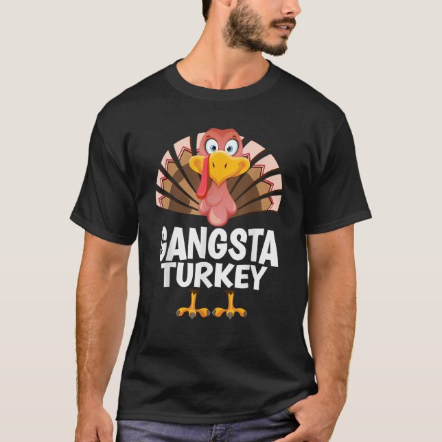 Camiseta Ação de Graças Gangsta Turquia Correspondendo a Pa (Frente)