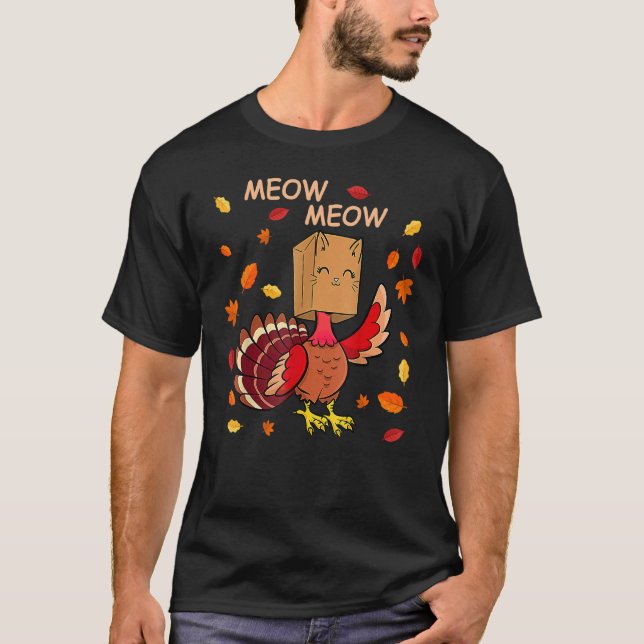 Camiseta Ação de Graças Gato Falso Gato Miow Ação de Graças (Frente)