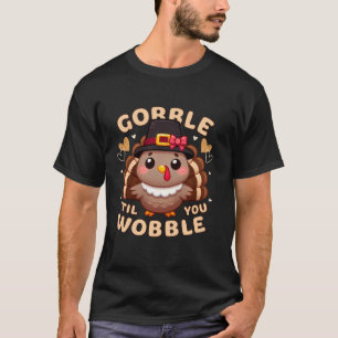 Camiseta Ação de Graças, Gobble Gobble Girly Turkey Gobble 
