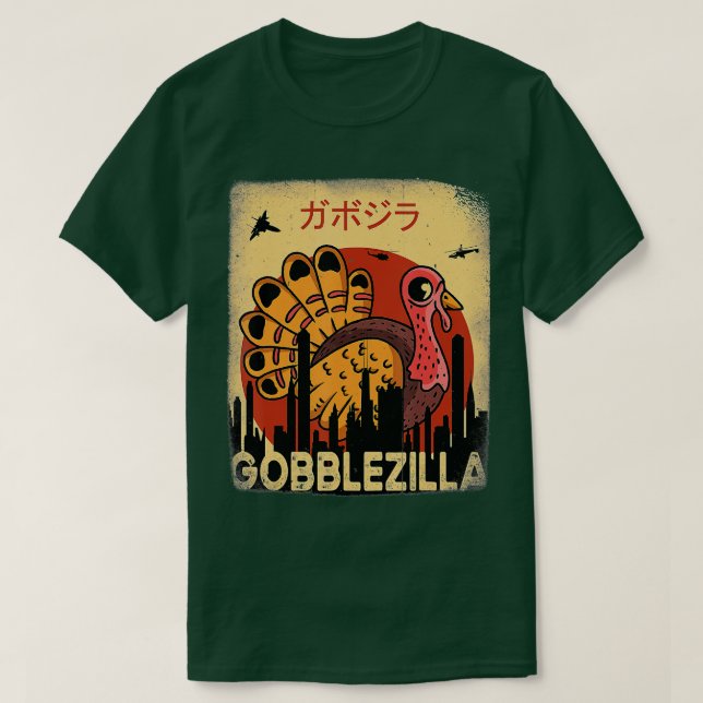 Camiseta Ação de Graças Gobblezilla Turkey (4) (Frente do Design)