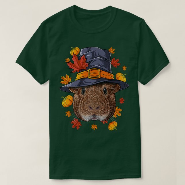 Camiseta Ação de Graças Guiné Pig Pilgrim Fall Autum (Frente do Design)