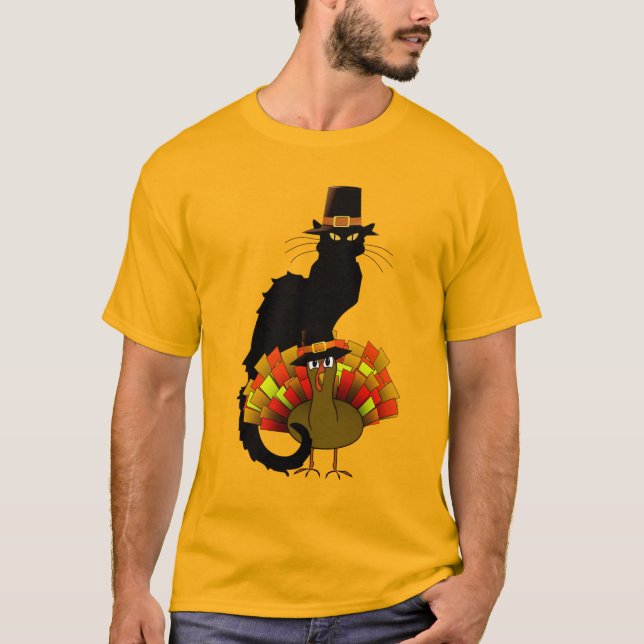 Camiseta Ação De Graças Le Chat Noir Com A Turquia (Frente)