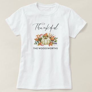 Camiseta Ação de Graças Nome da Família Abóbora Rústica