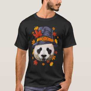Camiseta Ação de Graças Panda Pilgrim Fall Autumn