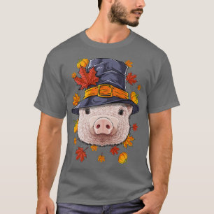 Camiseta Ação de Graças Pig Pilgrim Farmer Fall Autum