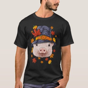 Camiseta Ação de Graças Pig Pilgrim Farmer Fall Autum
