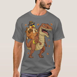 Camiseta Ação de Graças Turquia Andando em T Rex Dinosaur T