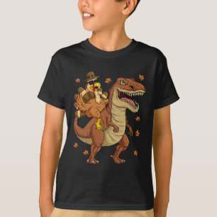 Camiseta Ação de Graças Turquia Andando em T Rex Dinosaur T
