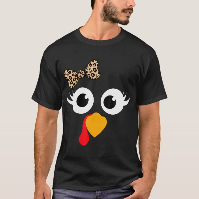 Camiseta Ação de Graças Turquia Face Leopardo Imprime Eyela (Frente)