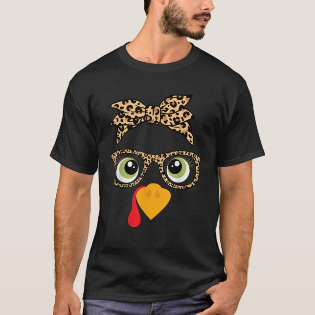 Camiseta Ação de Graças Turquia Face Leopardo Imprime Óculo (Frente)