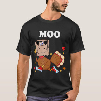 Camiseta Ação de Graças Turquia Vaca Falsa Moo Ação de Graç