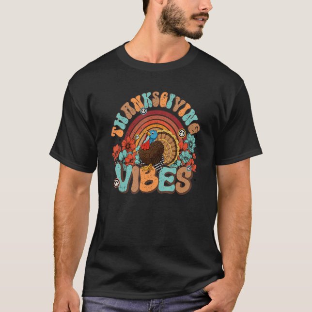 Camiseta Ação de Graças Vibes Retro Turquia Rainbow Fall Au (Frente)