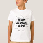 Camiseta Ação de Menorah das luzes - preto<br><div class="desc">Estoire o menorah e comemore o festival de luzes com este design exuberante!</div>