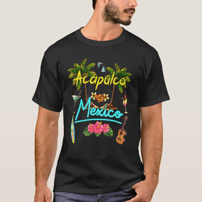 Camiseta Acapulco Mexico Beach Summer Palm Surf Sun Set Pal (Frente)