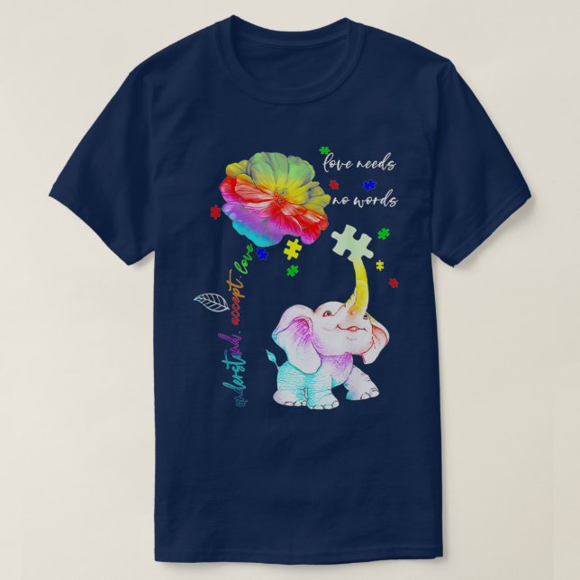 Camiseta Accept Entender Elefante Daisy Quebra-cabeça Autis (Frente do Design)