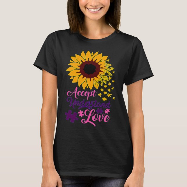 Camiseta Accept Understand Love Autism Support Sunflower (Frente)