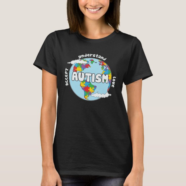 Camiseta Accept Understand Love Earth Puzzle Autism Awarene (Frente)