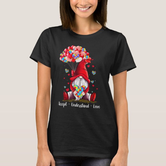 Camiseta Accept Understand Love Gnome Valentine Autism Awar (Frente)