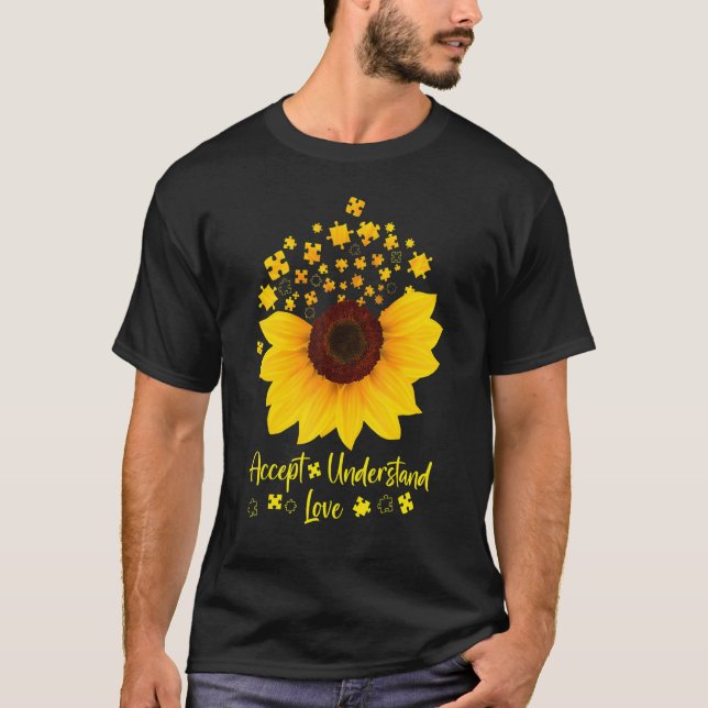 Camiseta Accept Understand Love Sunflower Shirt Autism Awar (Frente)