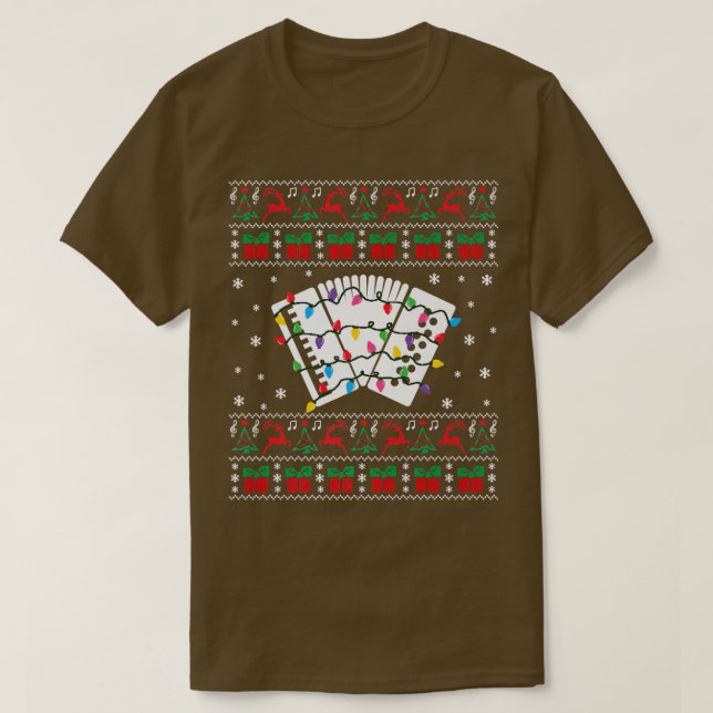 Camiseta Accordion Ugly Christmas Sweater Accordion Xmas Li (Frente do Design)