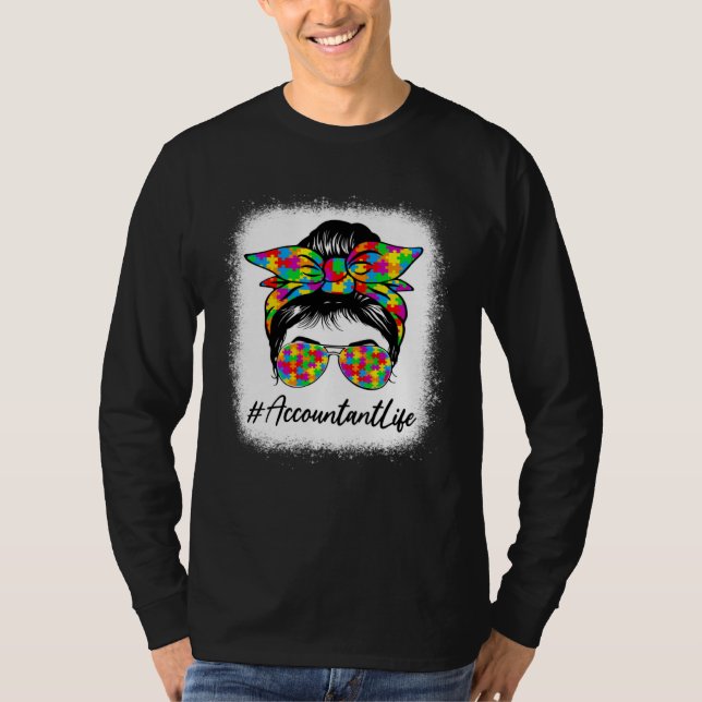 Camiseta Accountant Messy Bun Women Supporting Autism Aware (Frente)
