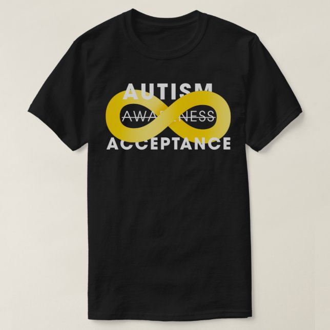 Camiseta Aceitação de Autismo com Infinidade Dourada (Frente do Design)
