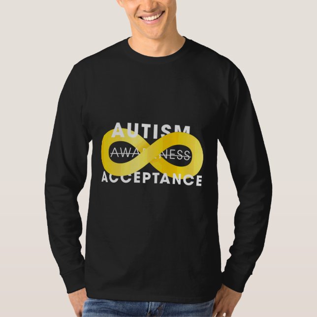 Camiseta Aceitação de Autismo com Infinidade Dourada (Frente)