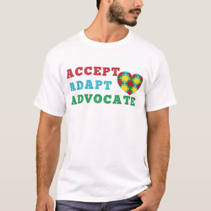 Camiseta Aceitar Adaptar Advogar Conscientização do Autismo