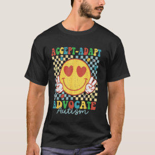 Camiseta Aceitar Adaptar Defender Retro Groovy Sorriso Auti