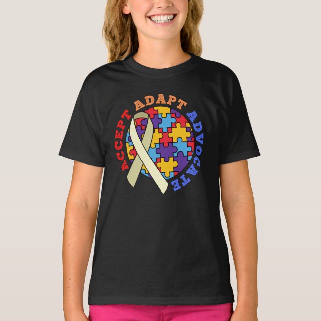 Camiseta Aceitar Adaptar o Advocate-Autismo Sensibilização  (Frente)