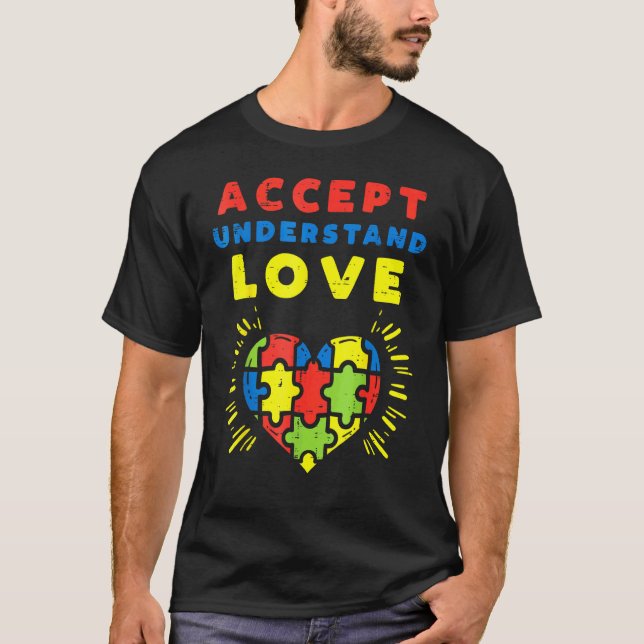 Camiseta Aceitar Compreender Amor Quebra-Cabeça Coração Con (Frente)