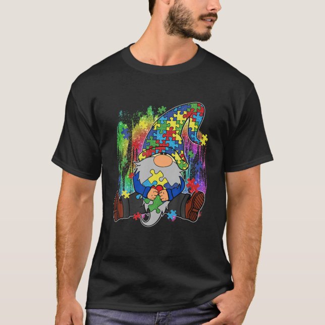 Camiseta Aceitar Compreender Autismo de Peças Quebra-cabeça (Frente)