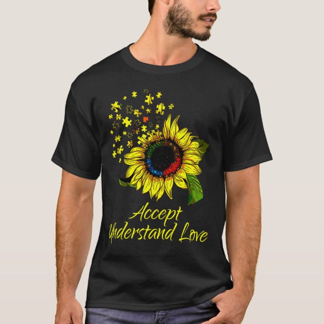Camiseta Aceitar Compreender O Amor Autismo Girassol Sensib (Frente)