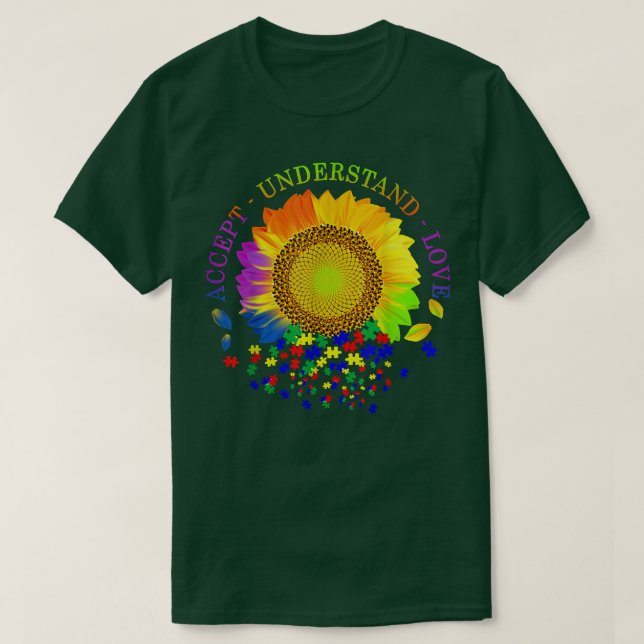 Camiseta Aceitar Compreender O Amor Autismo Girassol Sensib (Frente do Design)
