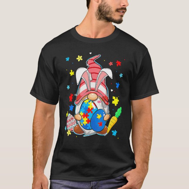 Camiseta Aceitar Compreender Páscoa de Gnomo Autismo Awa (Frente)