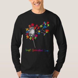 Camiseta Aceitar Compreender Quebra-cabeça Dandelion Autism