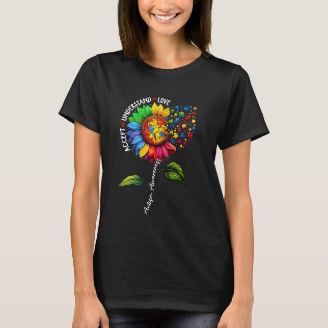 Camiseta Aceitar Entender Amar Girassol Conscientização do  (Frente)