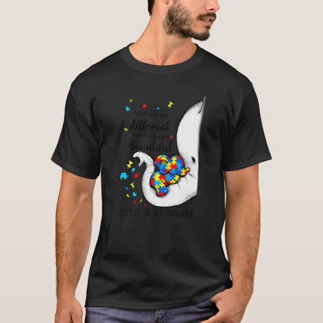Camiseta Aceitar o Adaptar Advocate Autismo Elefante Au (Frente)