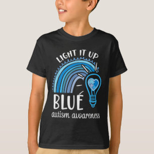 Camiseta Acenda Azul Autismo Sensibilização Mês Arco-Íris P